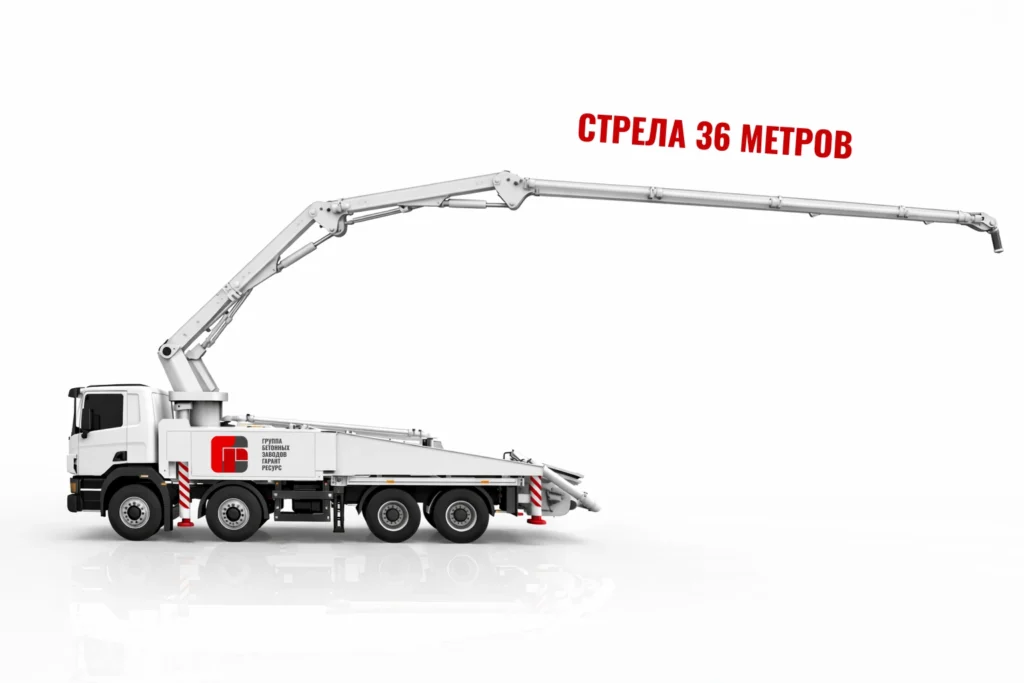 Автобетононасос со стрелой 36 м для подачи бетона на монолитные работы в Дмитрове
